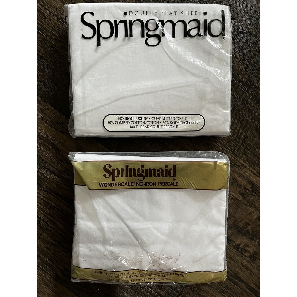 Vintage Springmaid Combed Percale Double Flat Sheet 81x96 White NIP Lot Of 2